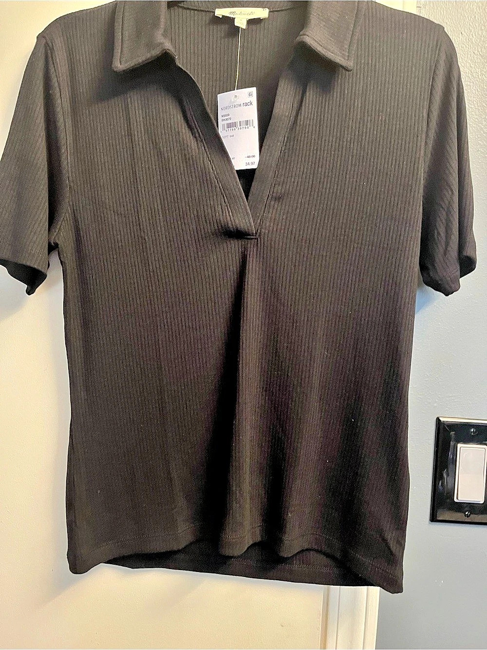 Madewell Ribbed Polo Top in Black Large NWT - Picture 3 of 4